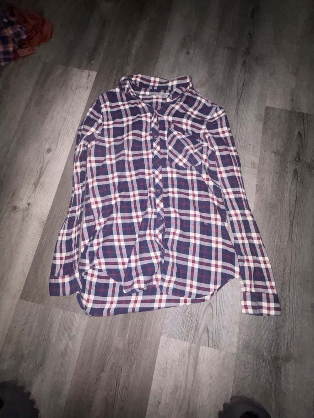Be Cool Women's Navy and Red Plaid Button-Up Flannel Shirt